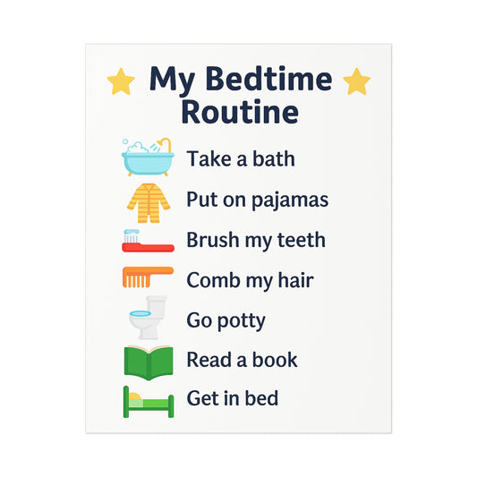 Bedtime Routine Poster | Kids' Wall Art, Parenting Decor, Children's Bedroom, Educational Print, Nursery Decor
