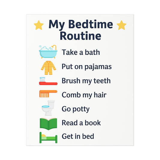 Bedtime Routine Poster | Kids' Wall Art, Parenting Decor, Children's Bedroom, Educational Print, Nursery Decor