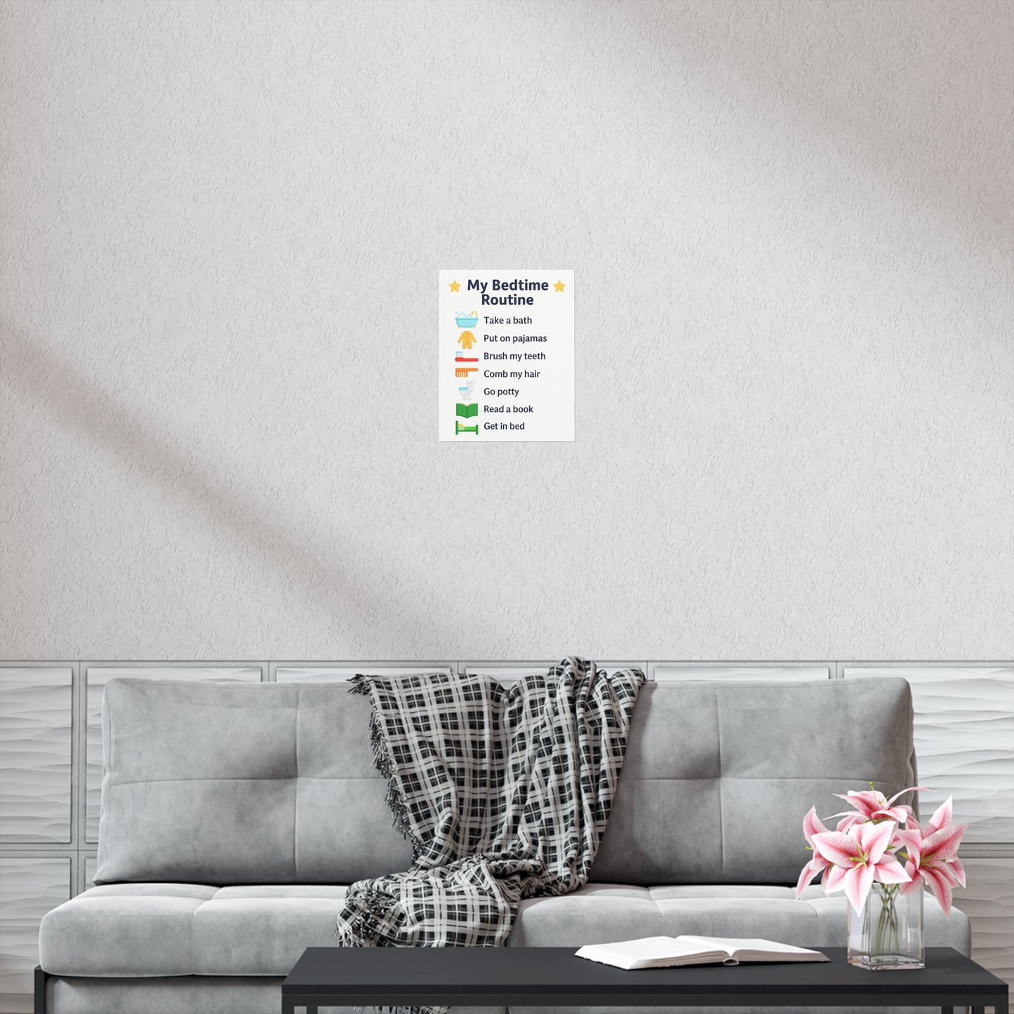 Bedtime Routine Poster | Kids' Wall Art, Parenting Decor, Children's Bedroom, Educational Print, Nursery Decor