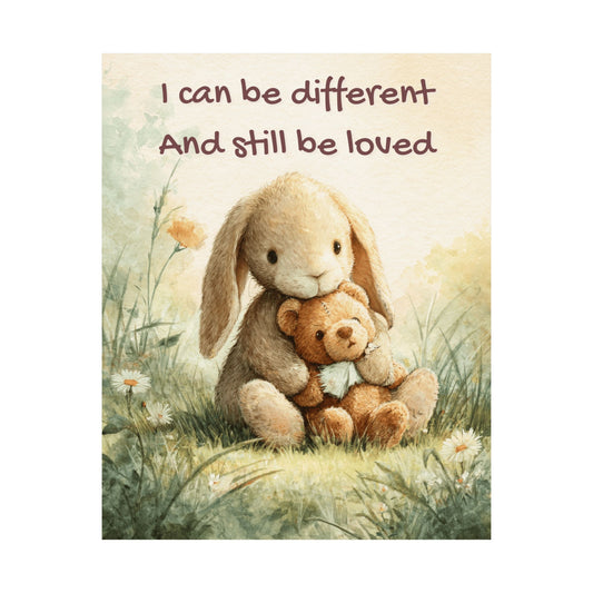 “I Can Be Different and Still Be Loved” Kids Affirmation Poster – 16×20 | Two Homes Co